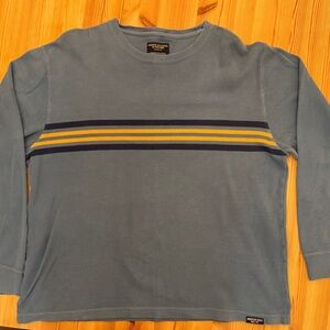 American Eagle Blue Sweatshirt with Yellow and Navy Stripes